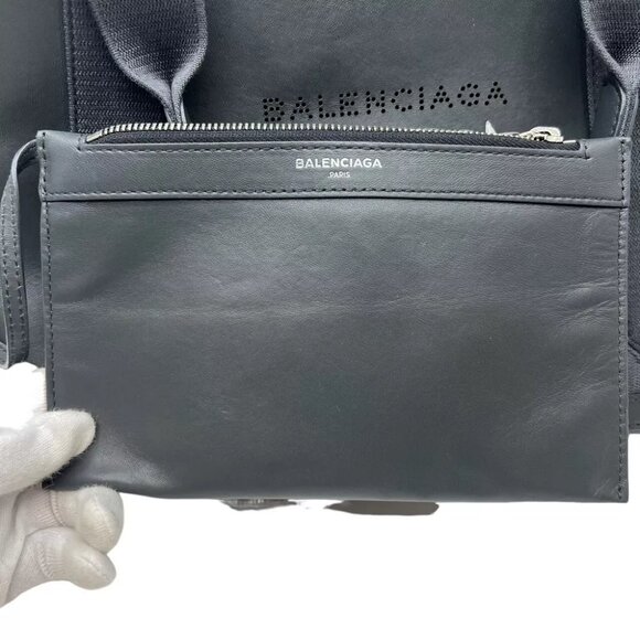 BALENCIAGA Navy Cabas Hand Bag Gray Leather - Picture 9 of 12